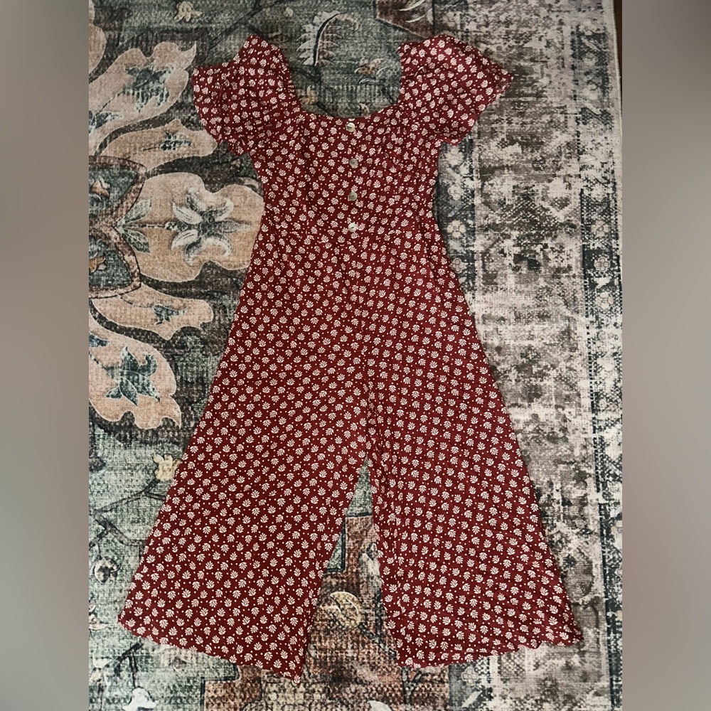 Luxology Red Floral Short-Sleeve Wide-Leg Jumpsuit